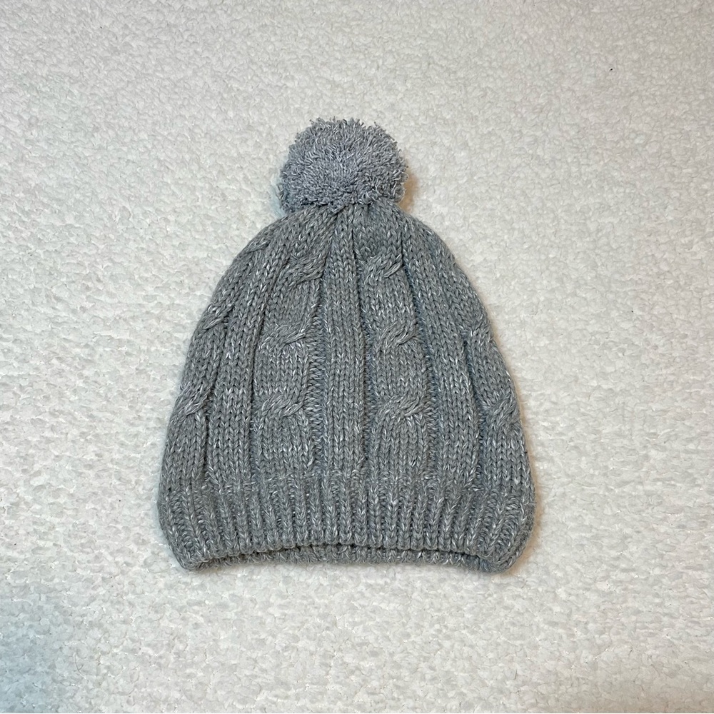 NWOT Grey Cable Knit Beanie Cap with pom pom